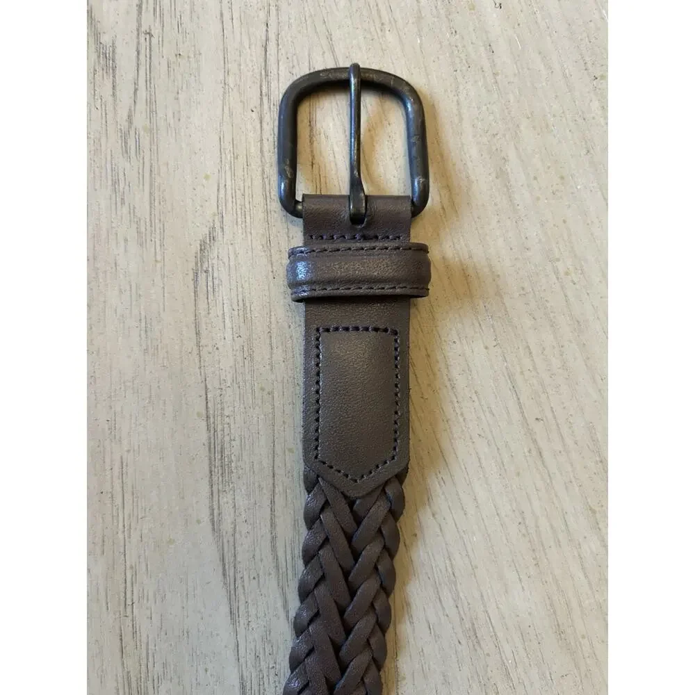 Men’s Leather Braided Belt Brown 38/95 Made In Guatemala Preppy casual nautical